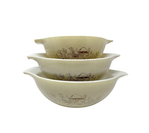 Vintage Pyrex Forest Fancies Mushroom Cinderella Nesting Mixing Bowls Set of 3