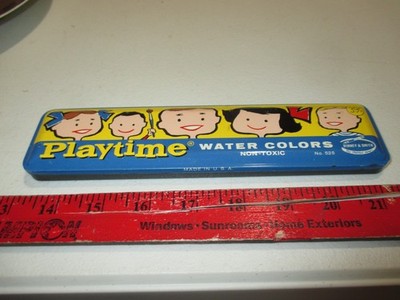 Vintage Binney & Smith PLAYTIME Water Colors Paint Set 515 Litho Tin Made in USA