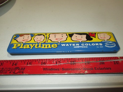 Vintage Binney & Smith PLAYTIME Water Colors Paint Set 515 Litho Tin Made in USA