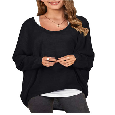 ZANZEA Damen Langarm Oberteil Feldermausärmel Übergröße asymmetrisches Shirt