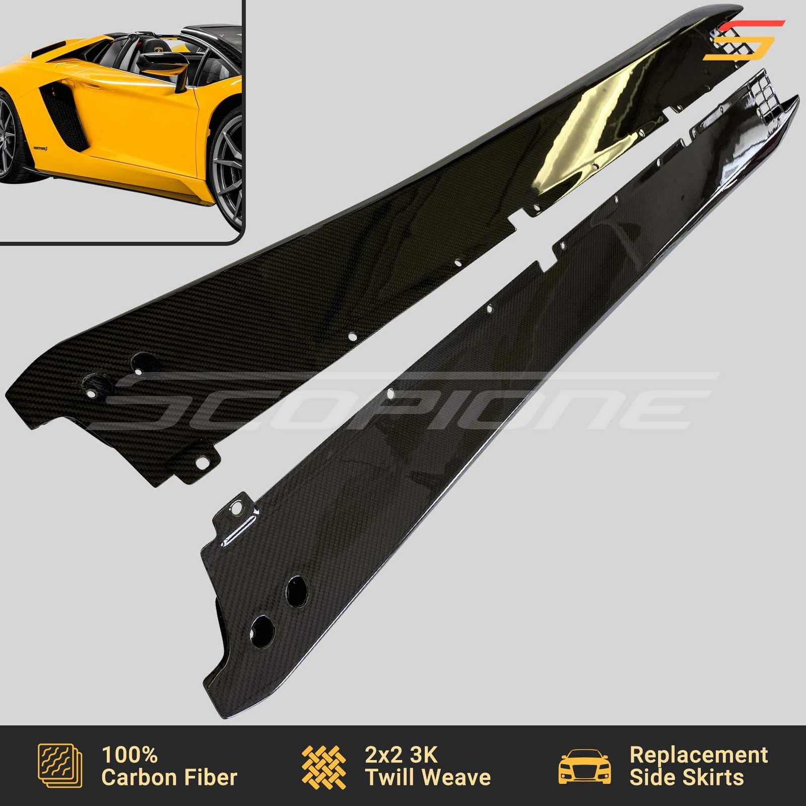Scopione Carbon Widened Side Skirts for Lamborghini 18-21 Aventador S LP740-4