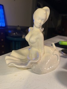 vintage FREEMAN MCFARLIN? 1950’s nude MERMAID pottery SOAP trinket DISH tray RPR