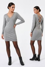 Vestido De Punto Koucla Gris Con Strass, Corte Cruzado Nuevo
