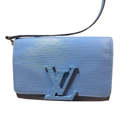Louis Vuitton Sky Blue Epi Leather LV Louise PM Crossbody Bag Clutch Pochette