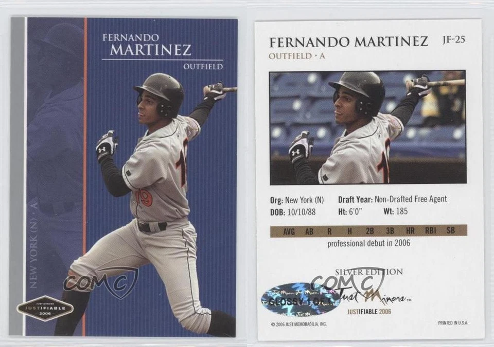 2006 Just Minors Justifiable Silver Glossy 1/1 Fernando Martinez #JF-25 h3a - Image 3 of 3