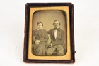 Daguerreotype of Man & Woman Couple in 1/4 Plate Wood Composite Union Case V25