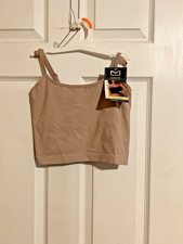 MAIDENFORM Smoothing Cropped Cami BUILT-IN SHELF BRA Seamless Shaping Beige Sz M