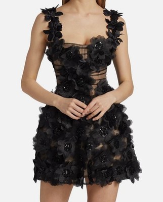 Bronx & Banco Women's Black Rosalie Noir Appliqué Mini Dress Size M