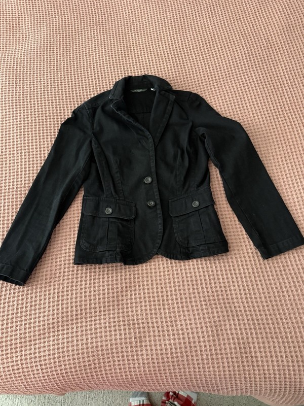 Eddie Bauer Black Denim Blazer Jacket Y2K 2010 Sz SP Small petite 