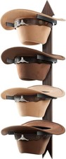 Cowboy Hat Rack Holder Wall Mount Holds Up To 4 Hats Wooden Western Rustic Metal