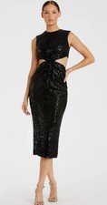 MAC DUGGAL Black Sequin Front Twist Cut Out Column Dress NEW 8