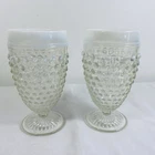 2 Moonstone Clear Opalescent Hobnail Glasses White Rim By Anchor Hocking Vtg