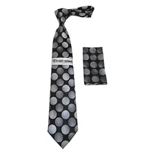 Men's Stacy Adams Necktie and Hankie Set Fancy Design Silky Look SAT16 Black