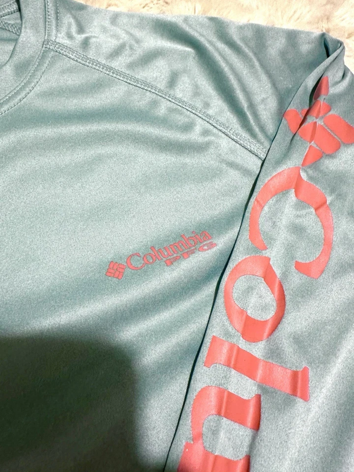 Camisa Columbia PFG Omni Tono Para Hombres L Manga Larga Pull Over Teal Estampado Gráfico Foto 4 de 4