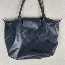 LONGCHAMP LE PLIAGE Tote Bag Coated Canvas Lattice Logo Black