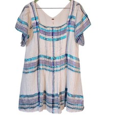 Free People Barcelona Babydoll Metallic Plaid Mini Dress Blue XS Spring Cute