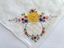 VINTAGE HANKY HAND EMBROIDERED CROCHET PUNCH WORK HAND ROLLED NEW LOVELY