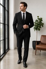 Linea Uomo Performance Stretch Wool Black Suit 50R Jacket 45x30 Pants 2-Piece
