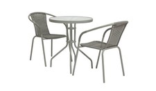 2 Seater Rattan Effect Garden Bistro Set Grey Patio Furniture Outdoor