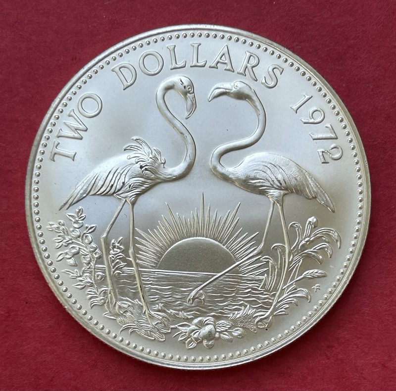 1972 Bahamas 2 Dollars Silver Coin 