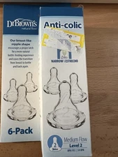 Dr. Brown's 6 Pk Natural Flow Anti-Colic Nipple Level 2 Medium Flow  3m+ NEW