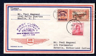 Philippines 1936 KNILM First Flight Airmail Cover Manila to Batavia