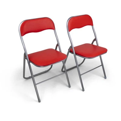 B-Ware - 2 Stück Klappstuhl Klappstühle - silber-rot - 2x Stühle Stuhl - Bild 1 von 3