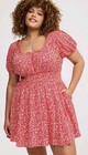 Torrid Plus Size 2 2X 2XL Red And White Floral Crinkle Gauze Puff Sleeve Romper — photo 8