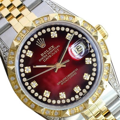 Rolex Datejust 16233 Two-Tone Red Vignette Diamond Dial Pyramid Rolex Datejust 16233 Two-Tone Red Vignette Diamond Dial Pyramid