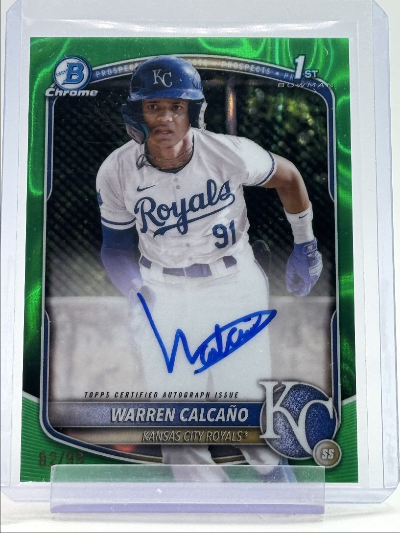 WARREN CALCANO 2025 BOWMAN CHROME 1ST GREEN LAVA ROYALS AUTO /99 Q4730