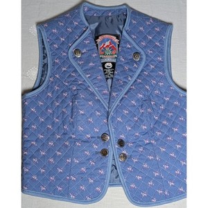 Vintage Trachten U. Dimmler Austrian Quilted Vest Womens Size 38 Blue Floral