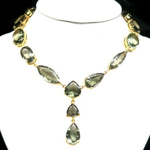 Authentic Green Amethyst Necklace 925 Sterling Silver 18K Yellow Gold Plated Women Jewelry