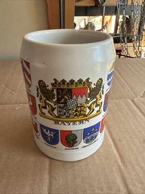 VTG Ceramarte Bayern 20oz Ceramic Beer Stein 27 German Coat of Arms/Crests 1987