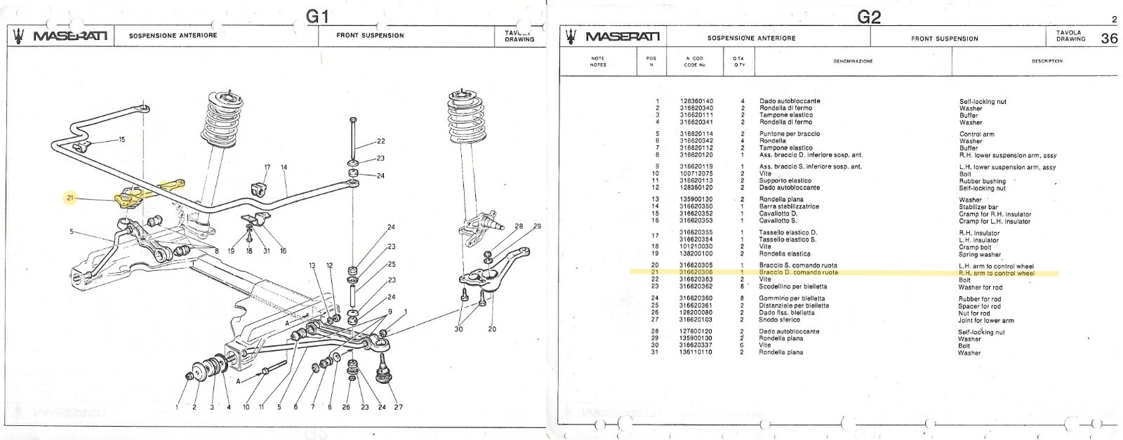 Maserati Biturbo Right Front Suspension Arm D Steering Knuckle GENUINE 316620306