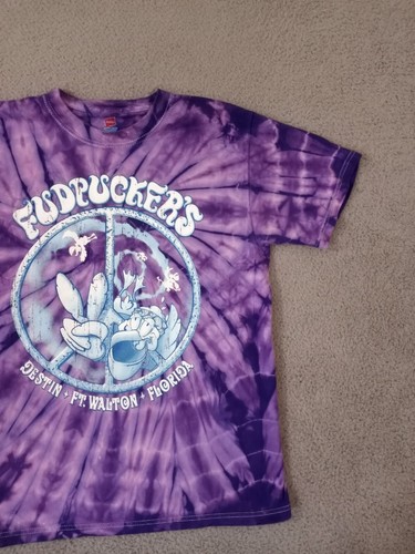 Fudpuckers Shirt Mens Small Purple Tie Dye Peace Sign Graphic Tee Logo Florida - Picture 5 of 9