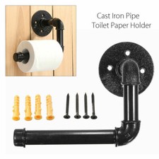 Industrial Rustic Black Pipe Metal Iron Toilet Paper Roll Holder Wall Mounted