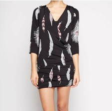 Line & Dot Boho Feather Karam Mini Faux Wrap Dress Size S