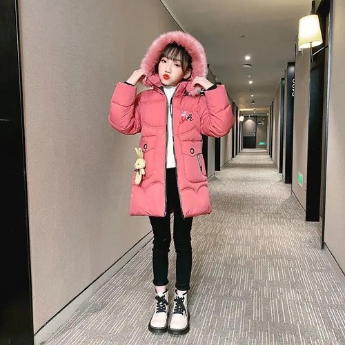 3-12 Years Old Thick Keep Warm Winter Girls Jacket Fur Collar Pattern Hooded - Picture 12 of 36