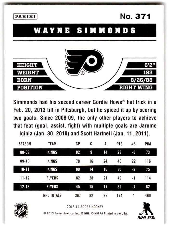 2013-14 Score Gold Wayne Simmonds #371 Philadelphia Flyers - Image 2 of 2