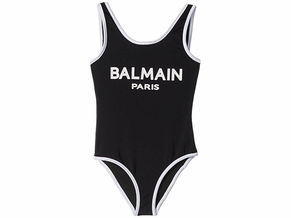 Balmain Paris One Piece Contrast Trim Logo Swimsuit Kids