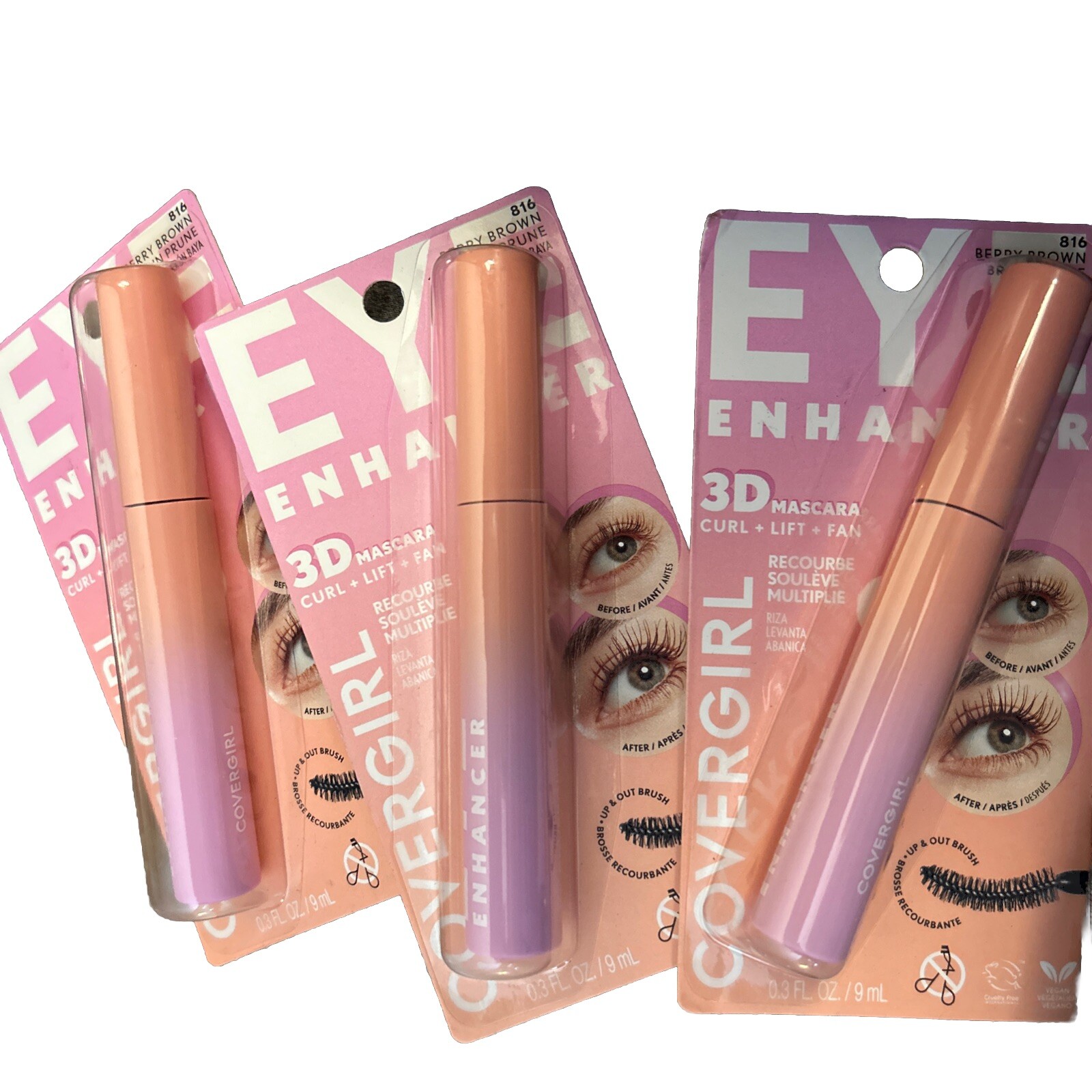 3X-CoverGirl Berry Brown Eye Enhancer with Curved Fiber Brush Mascara  