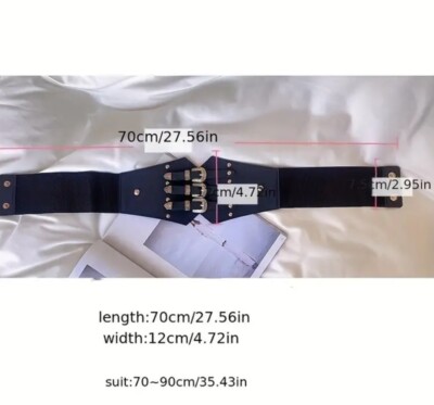 Black 3 Buckles Women Wide Elastic Waist Belt Corset Stretch  display picture 3