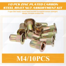 10pc Set Rivet Nut Kit Mixed Color Zinc Plated Rivnut Insert Nutsert Threaded M4
