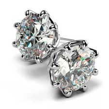 2Ct Round Cut Lab Created Diamond Solitaire Stud Earrings 14K White Gold Plated