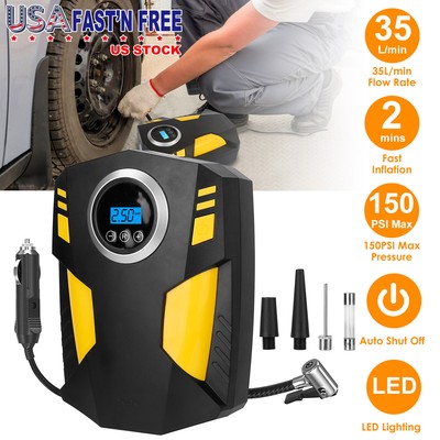 Portable 12V Car Tire Inflator DC Digital Car Electric Air Pump Compressor+Light