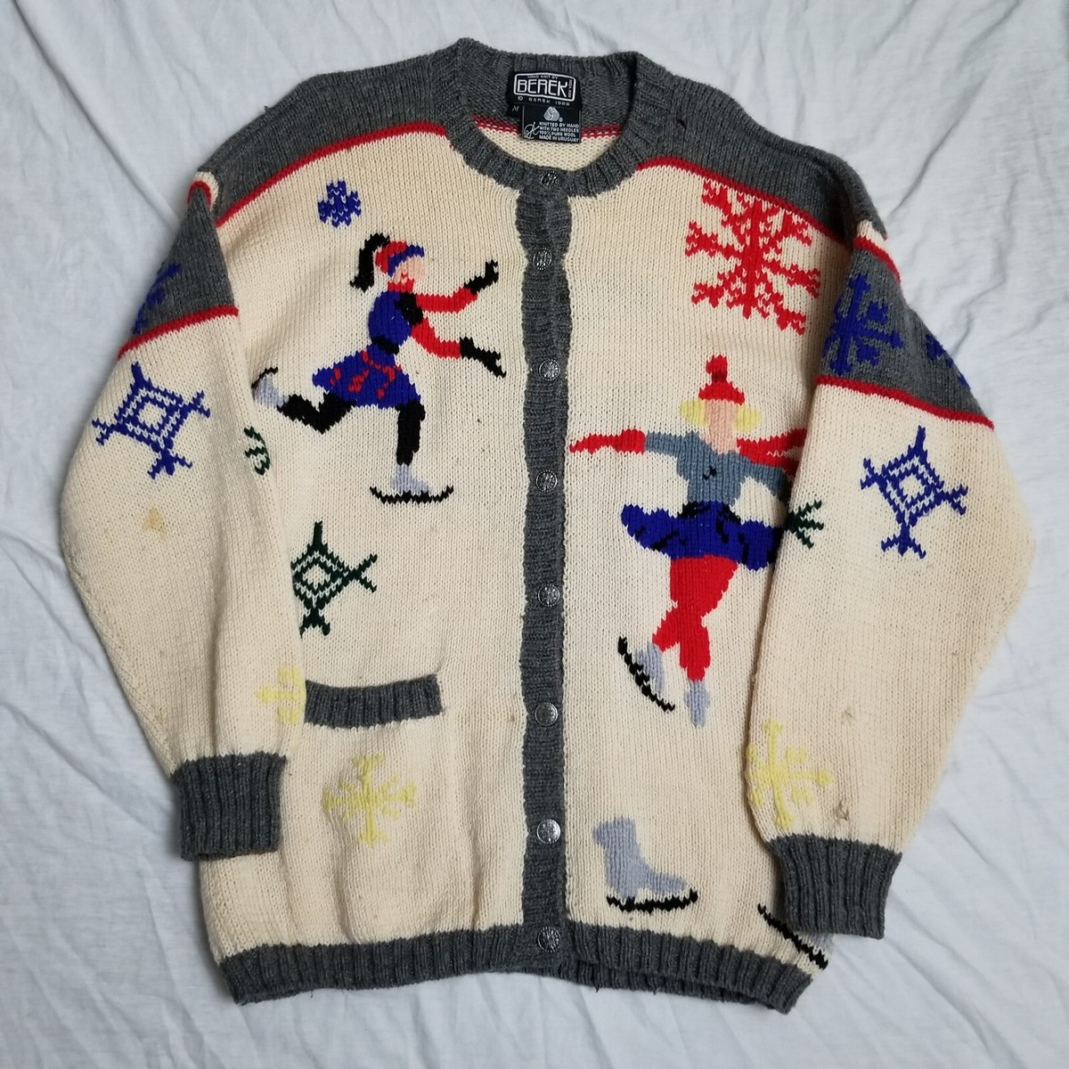 VTG Berek Cardigan Sweater Ice Skating Embroidered Wool Hand Knit