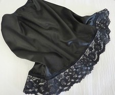 SHINY SATIN AND LACE HALF WAIST SLIP BLACK PETICOAT CHOOSE LENGTH  SIZE