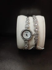 Badgley Mischka Silver-Tone Swarovski Crystal Ladies Watch Set BA/1405SVST