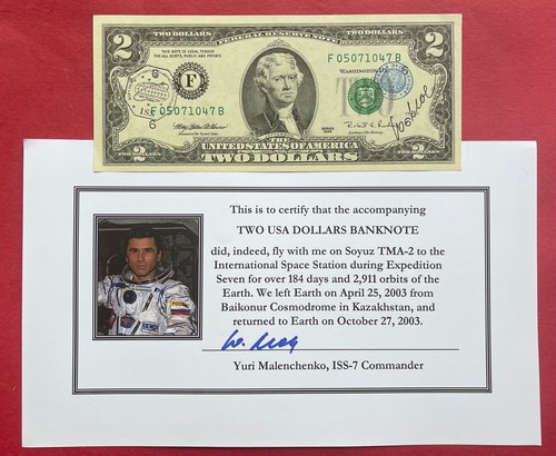 Soyuz TMA-2/ISS-7 Flown in space USA $2 banknote
