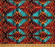 Cotton Southwestern Stripe Tribal Teal Fabric Print by the Yard D462.76